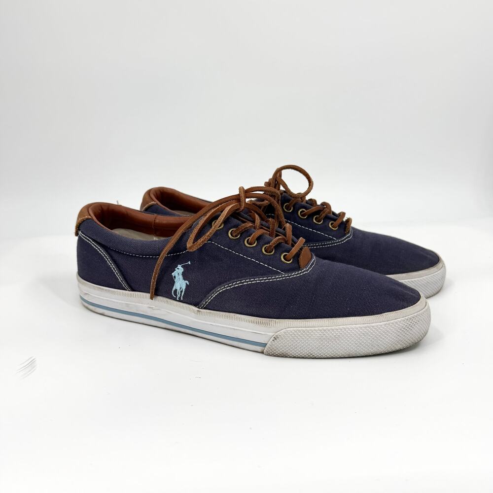 Polo Ralph Lauren Vaughn Navy Blue Leather Trim Pony Logo Sneakers